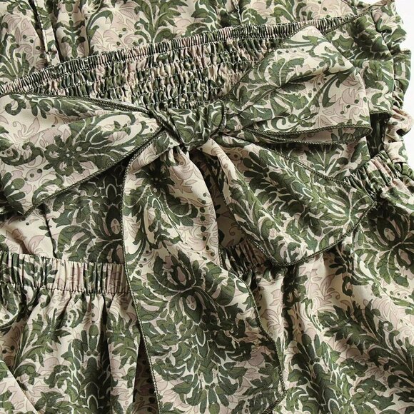 Multicolor Boho Women's Spaghetti Strap Leaf Print Ruffle Hem Maxi Slip Dress - Picture 3 of 7